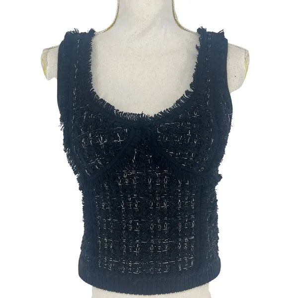 SIMKHAI‎ Metallic Boucle Tweed Bustier Top Black Medium - Image 4