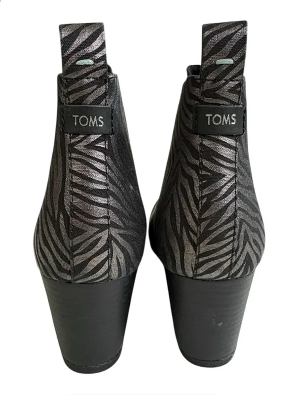 EUC Toms Leather Kelsey Zebra Wedge Boots Black Silver Size 9.5 - Image 5