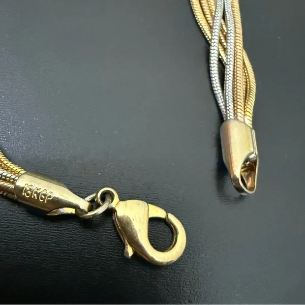 Vintage 18KGP 2-tone Gold & Silver Multi Strand Snake Chain 7.5” Bracelet 9g. - Image 10