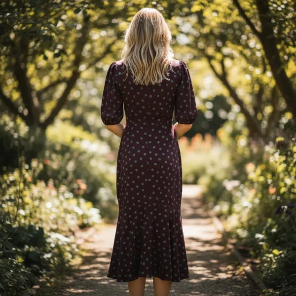 Bobeau Brown Polkadot Midi Dress MEDIUM Cottage Business Casual Biascut Work $88 - Image 3