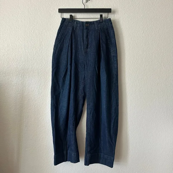 Free People New Spin Trouser Jeans Dark Wash Mid Rise Pleated Size 25 - Image 2