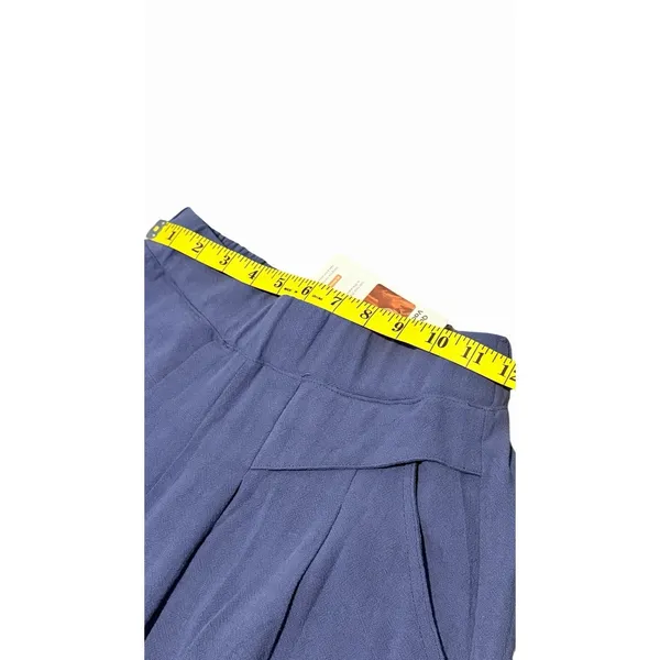 Women's Blue Wide-Leg Crop Pants Size S Cotton Linen Blend Size Small Pockets - Image 6