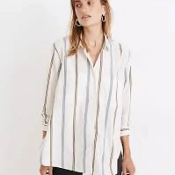 Madewell Oversized Ex-Boyfriend Swing Shirt in Roeser Stripe Size Small‎ - Image 2