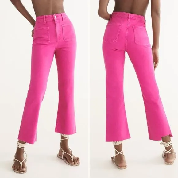 Zara Sailor Cropped Flare Jeans in Fuscia Size 4 - Image 2