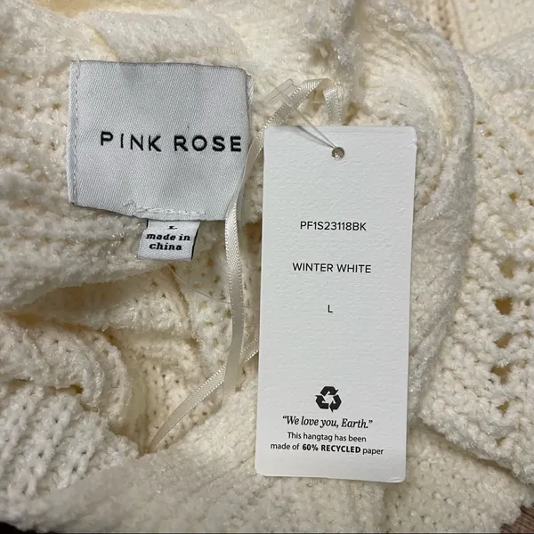 NWT Pink Rose Cream Knit Sweater Size Large - Image 3