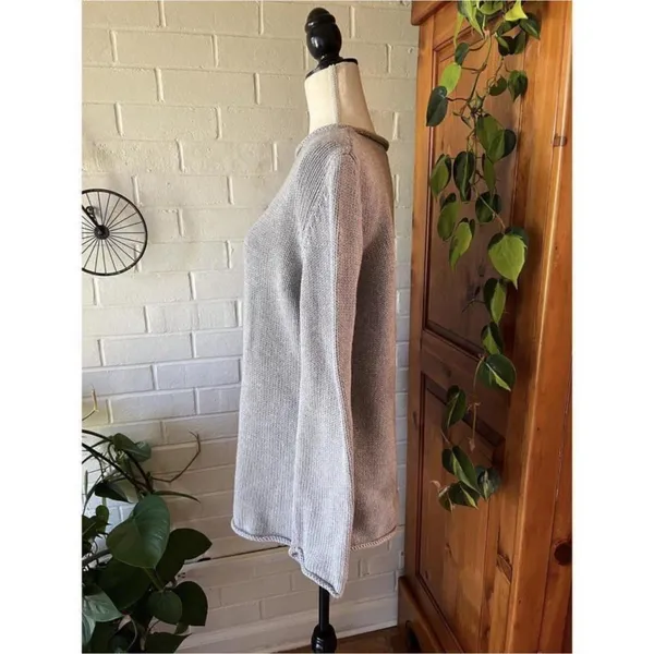 Cotton Rolled Neck And Sleeves Sweater Grey - Image 4