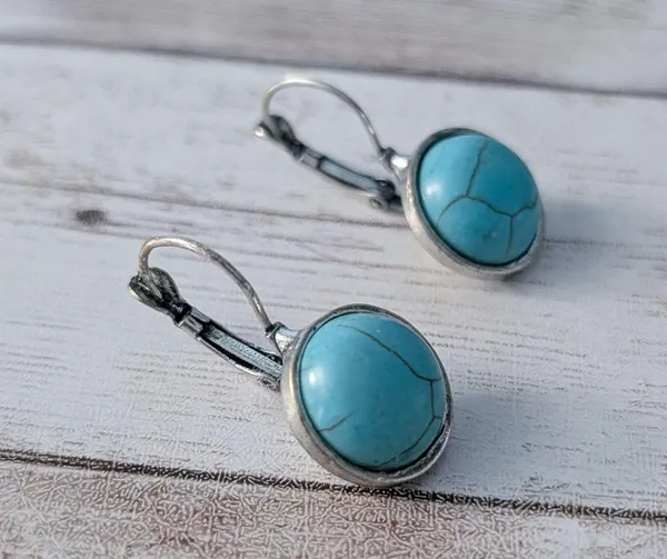 Turquoise Tone & Silver Tone Dangle Earrings for Pierced Ears - Image 4