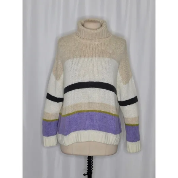 Anthropologie ALDOMARTINS‎ Striped Turtleneck Sweater Aldo Martins Wool Small - Image 2
