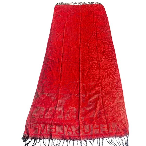 100% Cashmere Red Black Elephant Shawl Oversized Fringe Scarf Wrap - Image 3