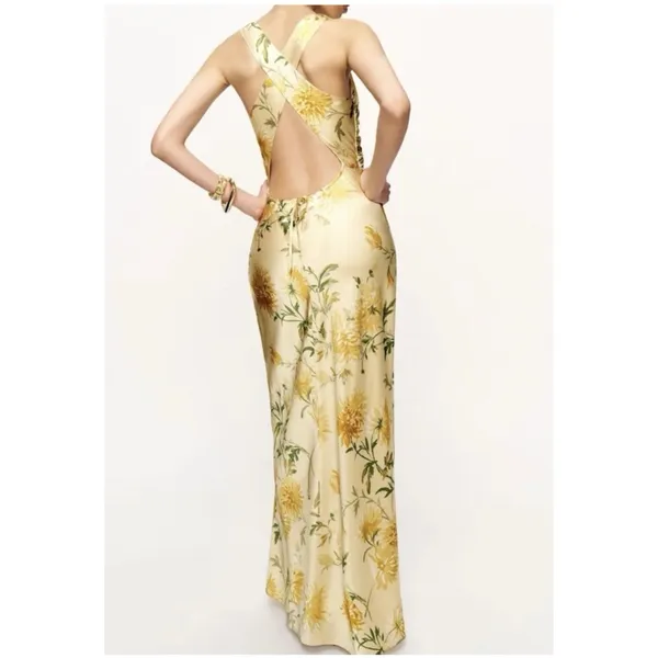 Reformation Anaiis Silk Maxi Dress Honeyglow Yellow Floral Cocktail Party Size 2 - Image 3