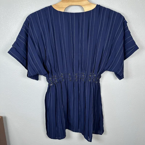Tularosa Sienna Mini Dress Blue Pinstriped Size XL Slouchy Oversized Punk‎ Rock - Image 4