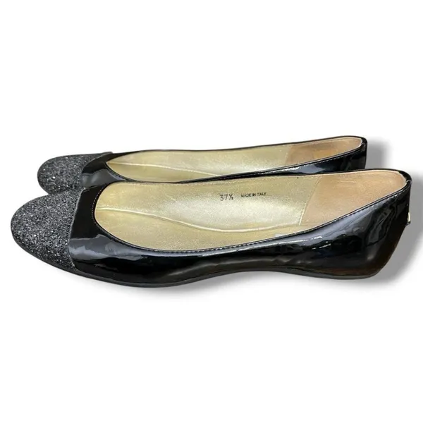 Jimmy Choo Black Patent Leather Silver Glitter Toe Ballet Flat Size 37.5 - Image 5