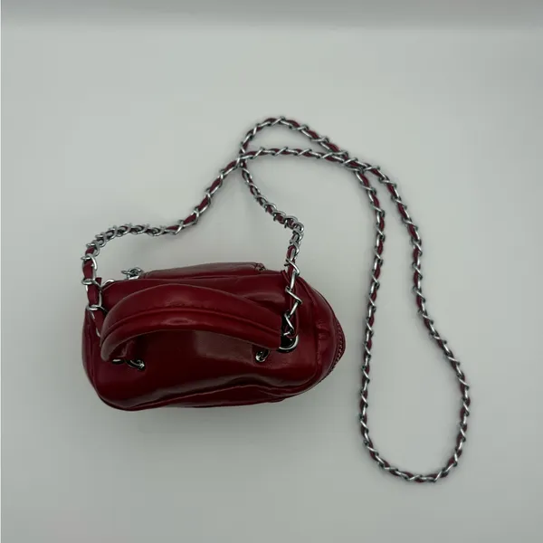 Red Mini Top Handle Purse w/ Chain Strap & Bow Detail – Small Crossbody Bag - Image 2
