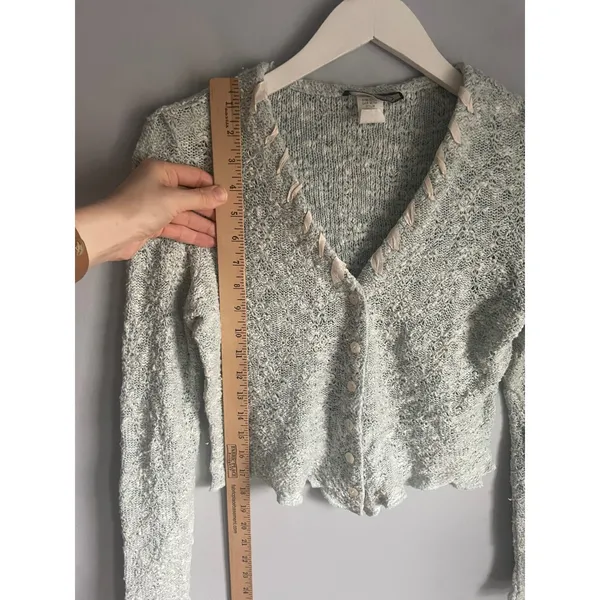 Vintage Cottage Dainty Cropped Cardigan Sweater Light Blue Ribbon Small Y2K USA - Image 6