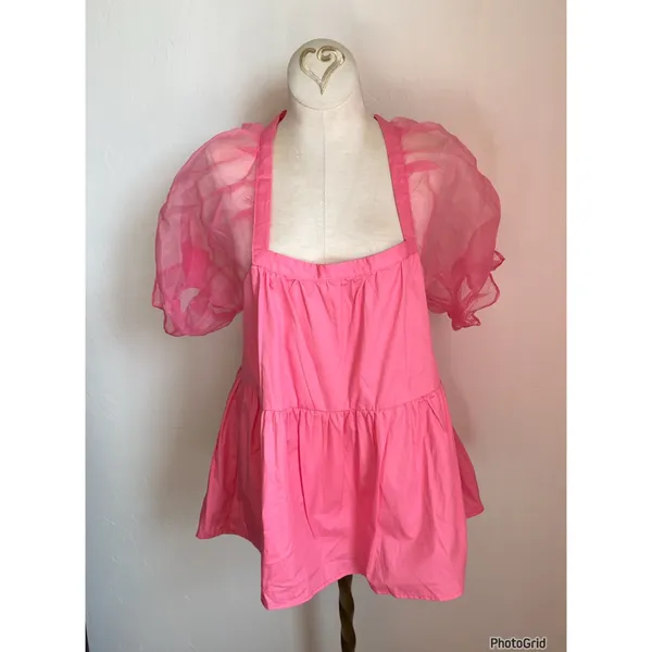 Tuckernuck Pommander Place Tinsley Pink Mesh Bow Tie Back Top Small - Image 3