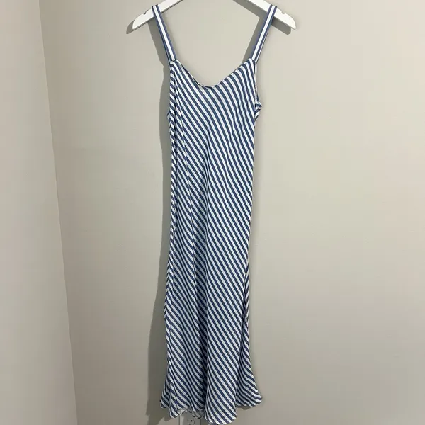 J. Crew Gwyneth Slip Midi Dress Women's 2 Cupro Blend Blue White Striped V-Neck - Image 3