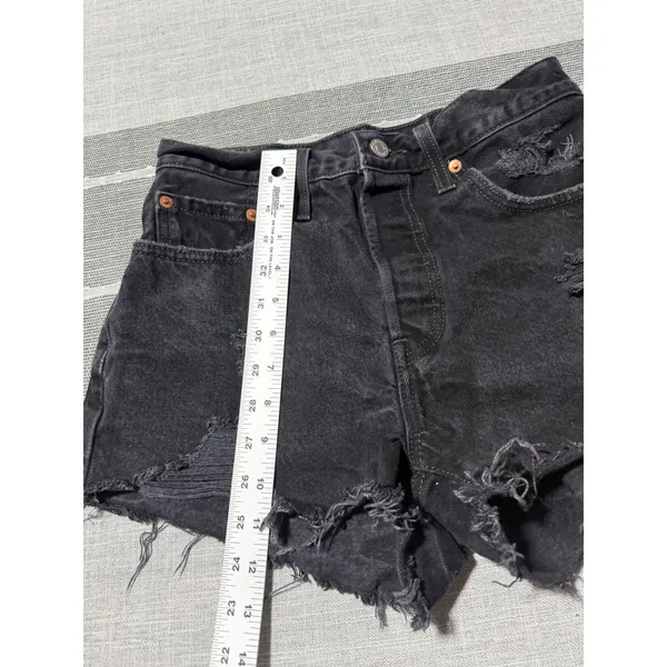 Levis Premium 501 Original Shorts Black Distressed Cutoff‎ Button Fly Womens 27 - Image 7