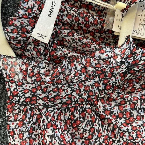 NWT Mango Amelie Floral Maxi Dress Size 4 Red Black Chiffon Ruffle Long Sleeve - Image 14