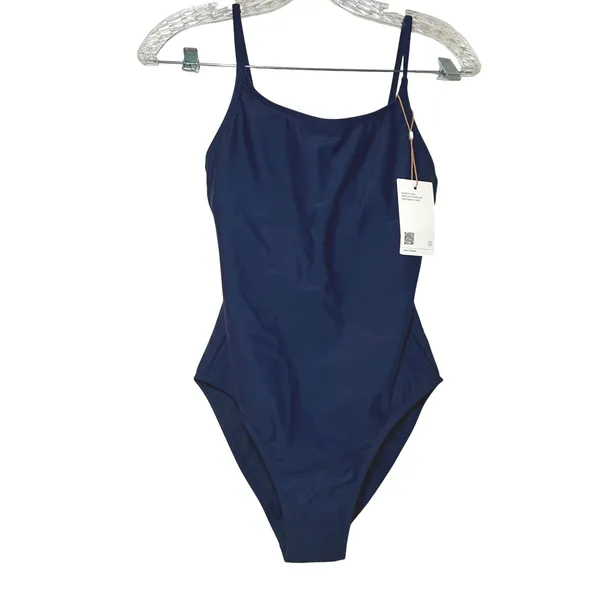 NWT Quince Italian Cami One-Piece Swimsuit navy women's xs classic modest - Image 2