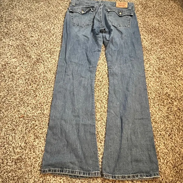 Levis 542 Low Flare Jeans Womens 14M Medium Wash Blue Flap Pocket Stretch‎ Denim - Image 4