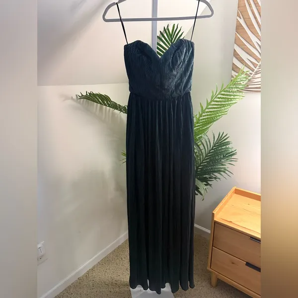 DRESS THE POPULATION Emerald Green Metallic Sheen Strapless Audrina Dress Small - Image 4