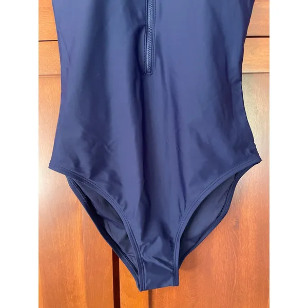 Quince Italian Zip Front One Piece Swimsuit Deep Navy Blue Size Medium NEW - Image 4