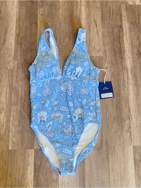 Roller Rabbit Women's Light Blue Floral One-Piece with Deep V - Image 2