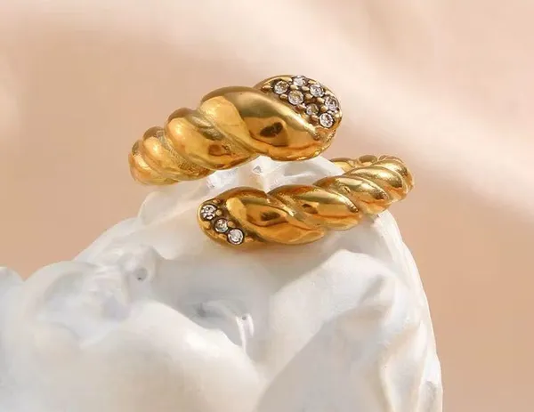 Adjustable ring 18k gold plated stainless steel paved open snake summer - Image 2