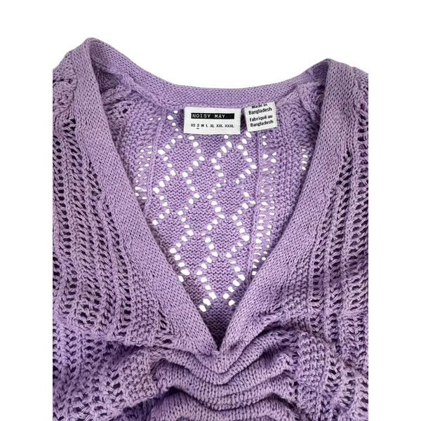 Noisy‎ May Purple Pointelle Knit Rouched V-Neck Cropped Sweater Small - Image 3