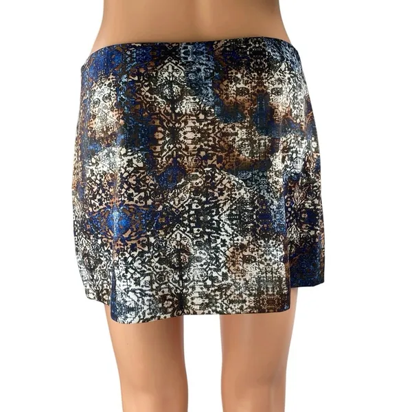 Tiger Mist Multicolor Damask Print Side Zip Slit Straight Mini Skirt Size S - Image 3