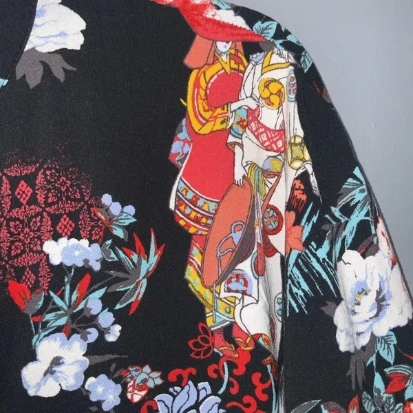 Natori Black Multicolor Oriental & Floral V-Neck 3/4 Sleeves Lightweight Tunic M - Image 6