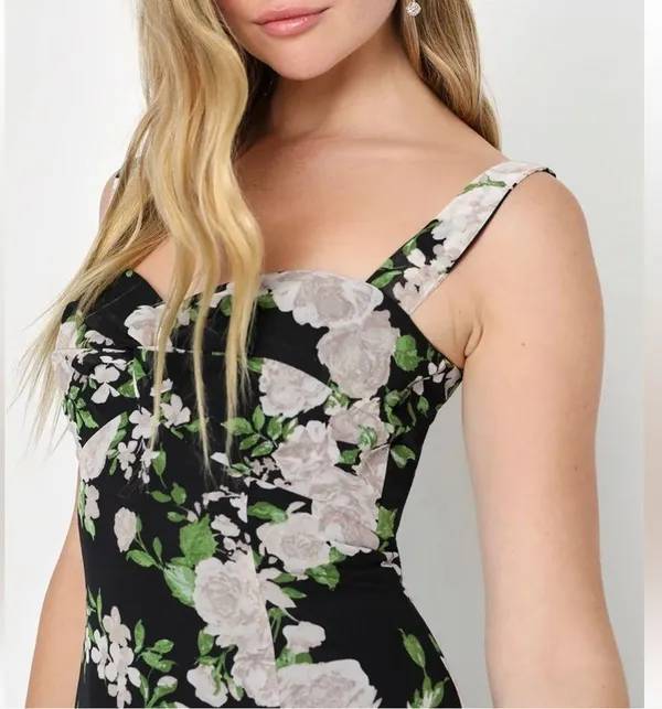 LULU’s Unforgettable Charm Black Floral Off-the-Shoulder Maxi Dress - Image 4