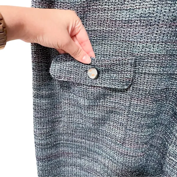 LOFT Tweed Button Pocket Short Shift Dress Blue Sz 12 - Image 6