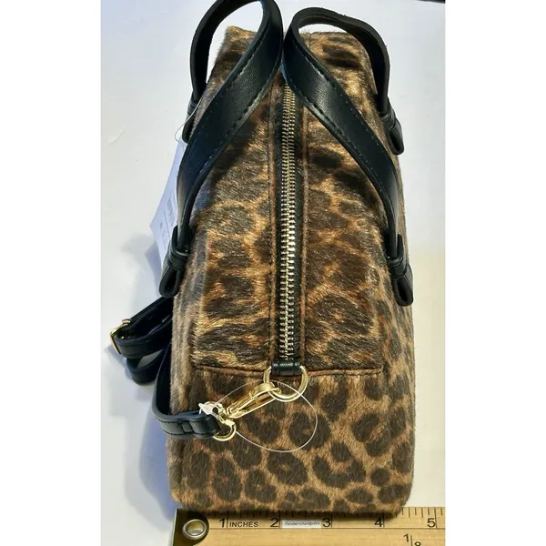 NWT Time and Tru Women Mini Satchel Crossbody Bag Faux Fur Leopard Print Boxy - Image 9