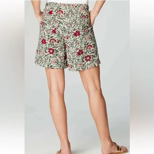 J. Jill Womens Floral Print Rayon Drawstring‎ Shorts Cream Red Teal Size M - Image 10