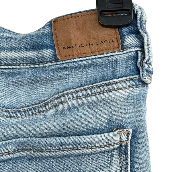 American Eagle SZ 2 SHORT Jegging Jeans Hi-Rise Distressed Stretch Frayed Hems - Image 7