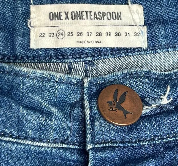 NWOT One X One Teaspoon Blue Harlets Cuffed High Rise Denim Jean Shorts 24 - Image 3
