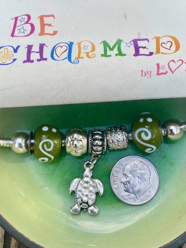 Be Charmed Olive Green Turtle Charm Bracelet - Image 2