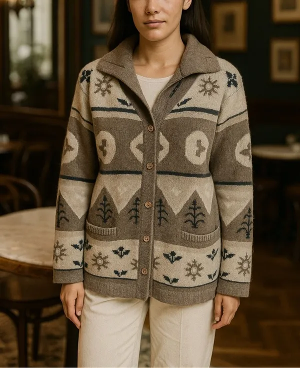 Vintage Bauhinia Lambswool Angora Southwestern Cardigan Sweater M - Image 8