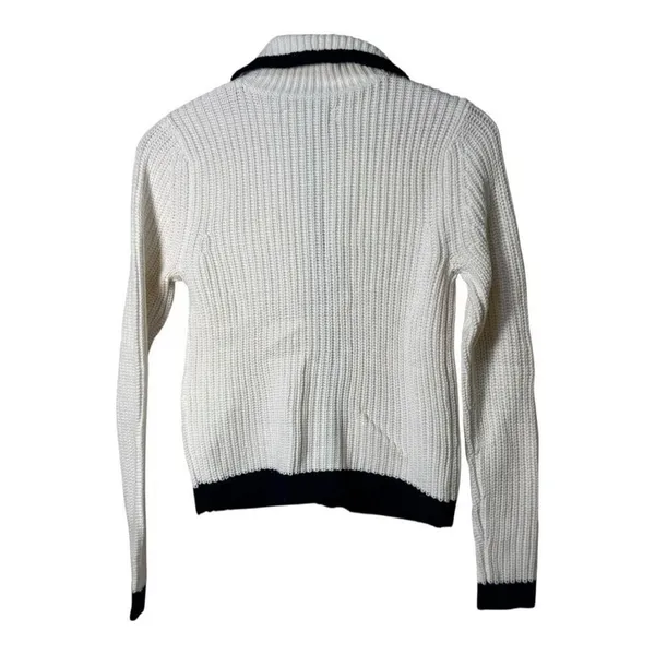 Loft tipped ribbed sweater‎ jacket cream navy blue trim xxs - Image 4