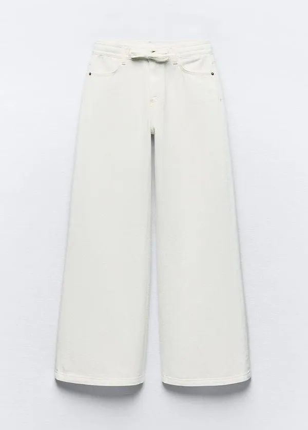ZARA NWT White HIGH-WAISTED PALAZZO JEANS Z1975. Size Medium - Image 5