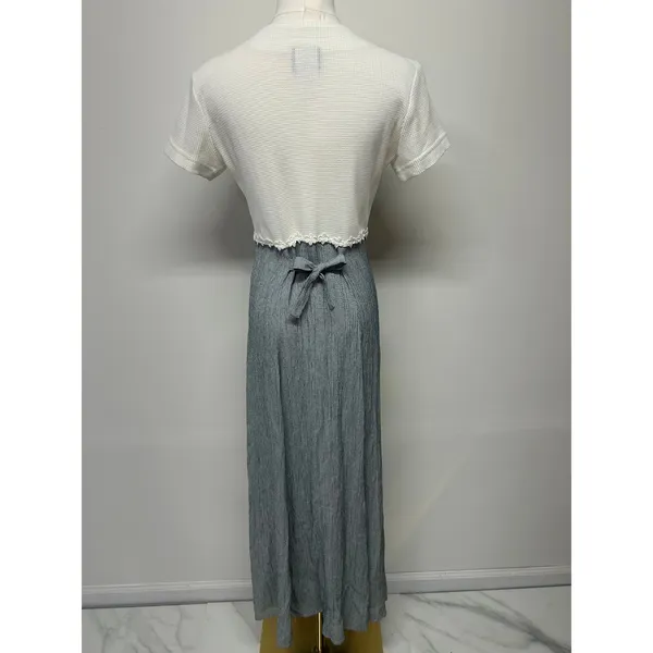 Vintage 90s L.A. Gal Colorblock Maxi‎ Dress White Knit Gray Skirt 12 - Image 4