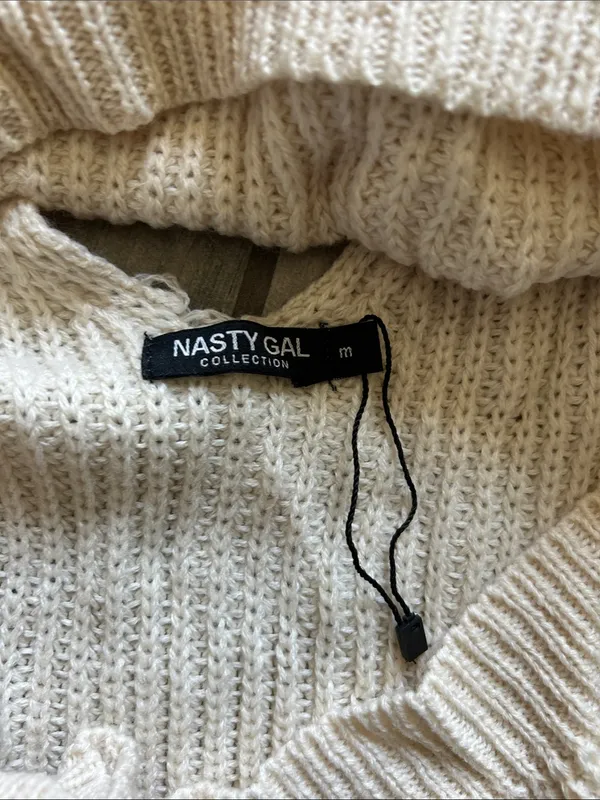 Nasty Gal Cream Waffle Knit Crewneck Sweater - Image 3