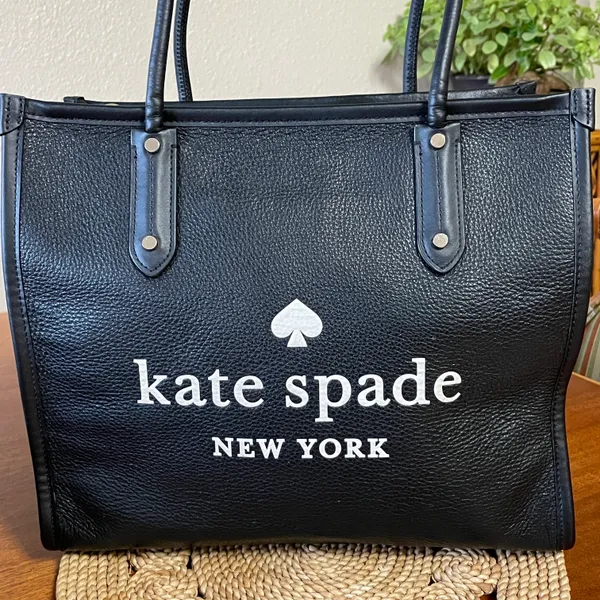 Kate Spade New York Ella Tote Bag Black With White Letters and Logo - Image 3
