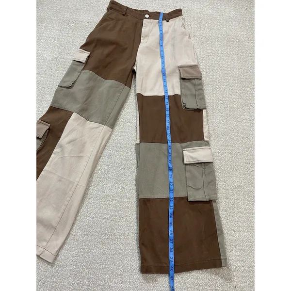 Hot & Delicious Patchwork Cargo Pants Brown Beige Olive Cotton Relaxed Women's M - Image 7