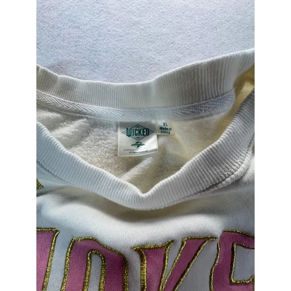 Wicked Universal Studios Cropped Sweatshirt XL White Pink Gold Glitter Stars - Image 5
