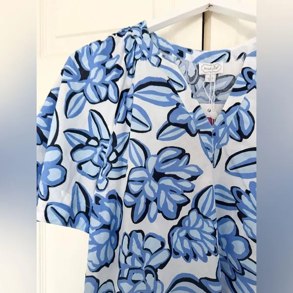 NWT Mud Pie Anderson Top Cotton Boxy Blouse Blue White Floral Size Small - Image 7