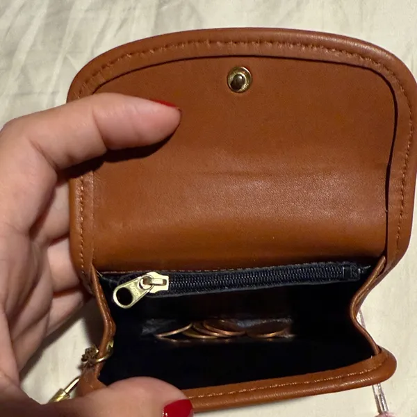 Coach Tan Leather Wallet with Gold Chain - Image 7