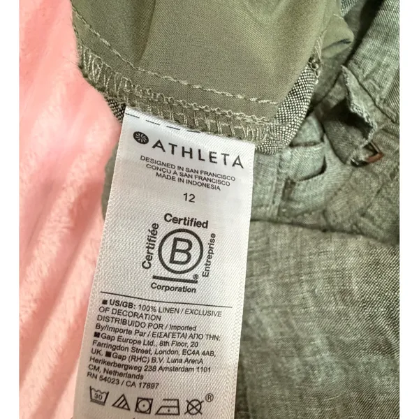 Athleta Voyager 100% Linen Shorts Womens 12 Aspen Olive Adjustable Waist - Image 7