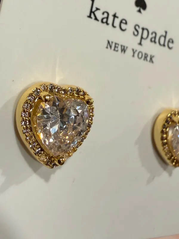 kate spade |♠️| Gold Plated & Crystal Heart Halo Stud Earrings | Small - Image 2